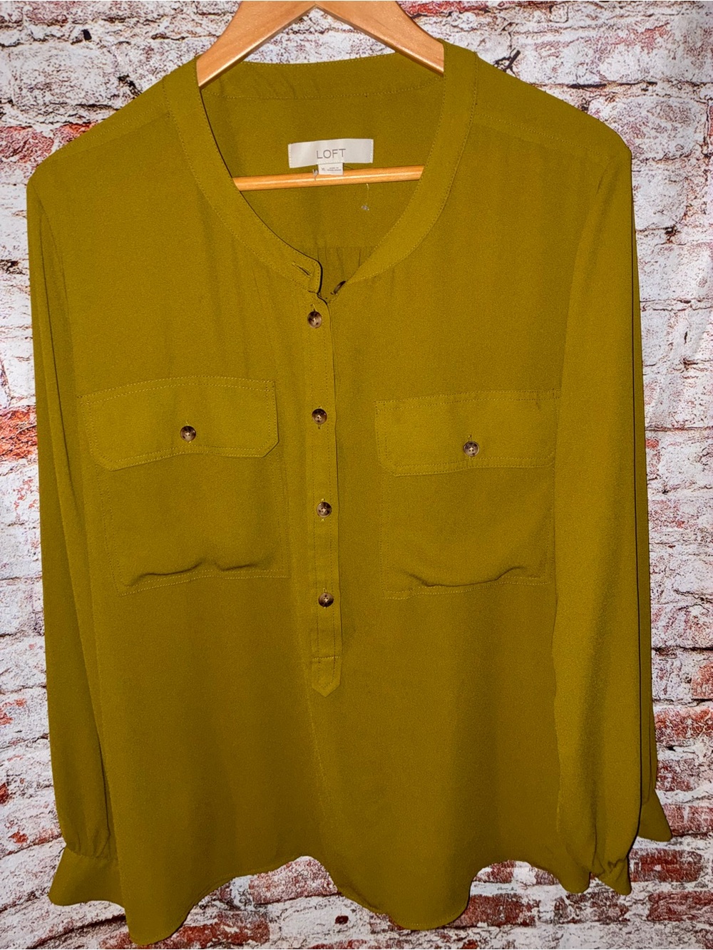 LOFT Olive Green Woman’s Button-Front Blouse